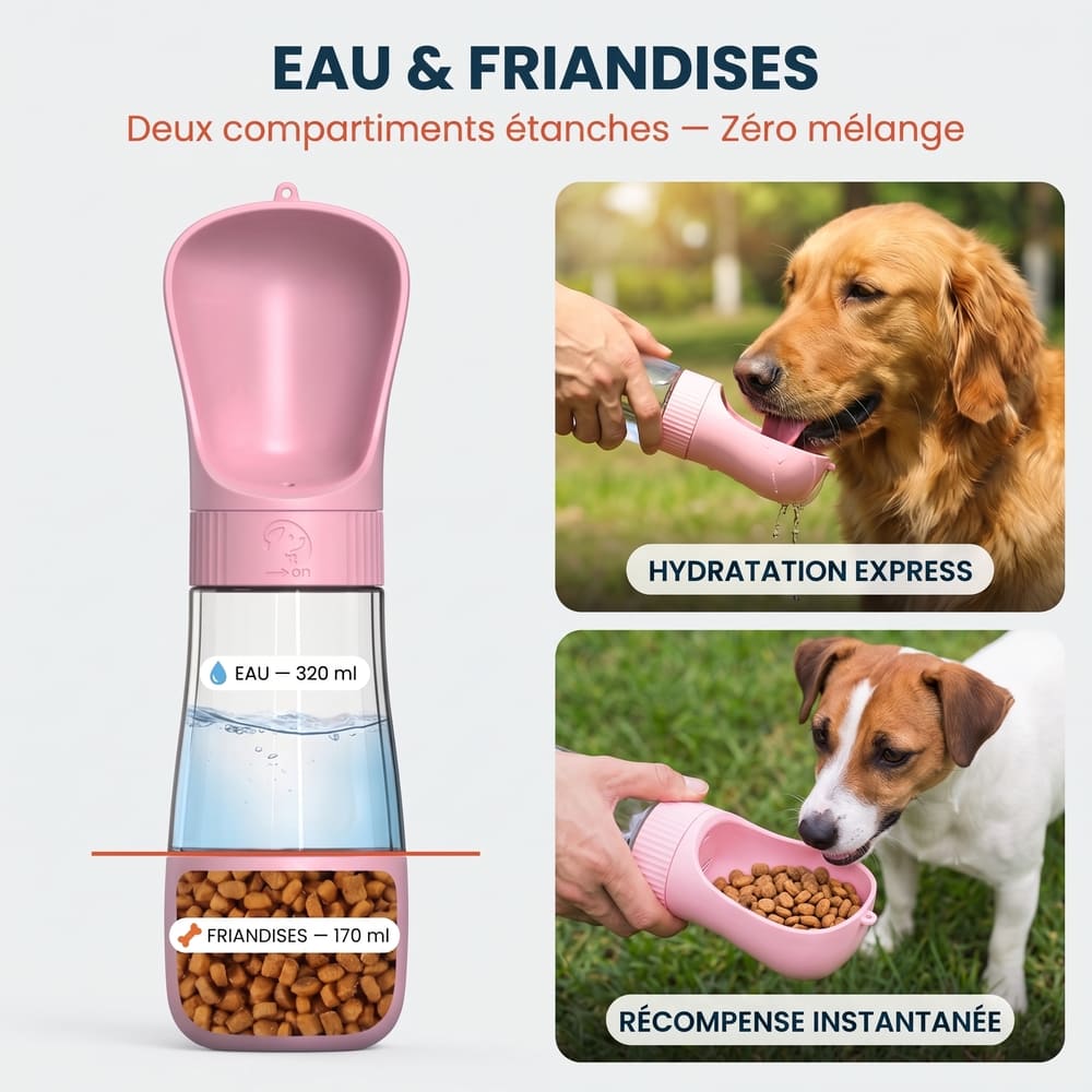 Gourde de voyage pour chien 2-en-1