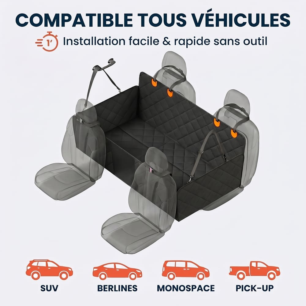 Housse de protection voiture pour chien avec base rigide