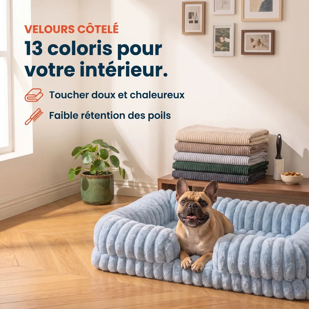 Panier orthopédique pour chien en velours côtelé