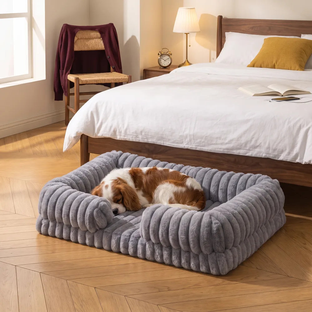 Panier orthopédique pour chien en velours côtelé