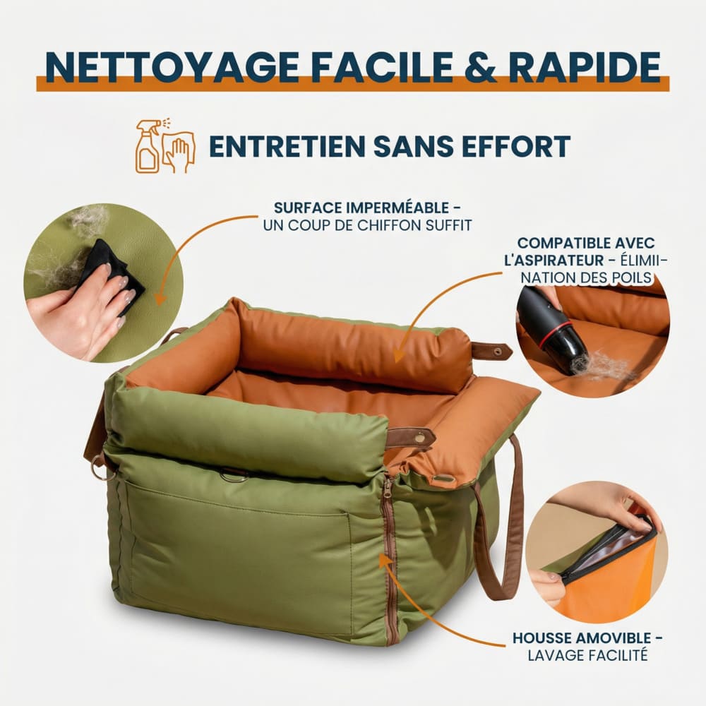 Siège auto petit chien en similicuir