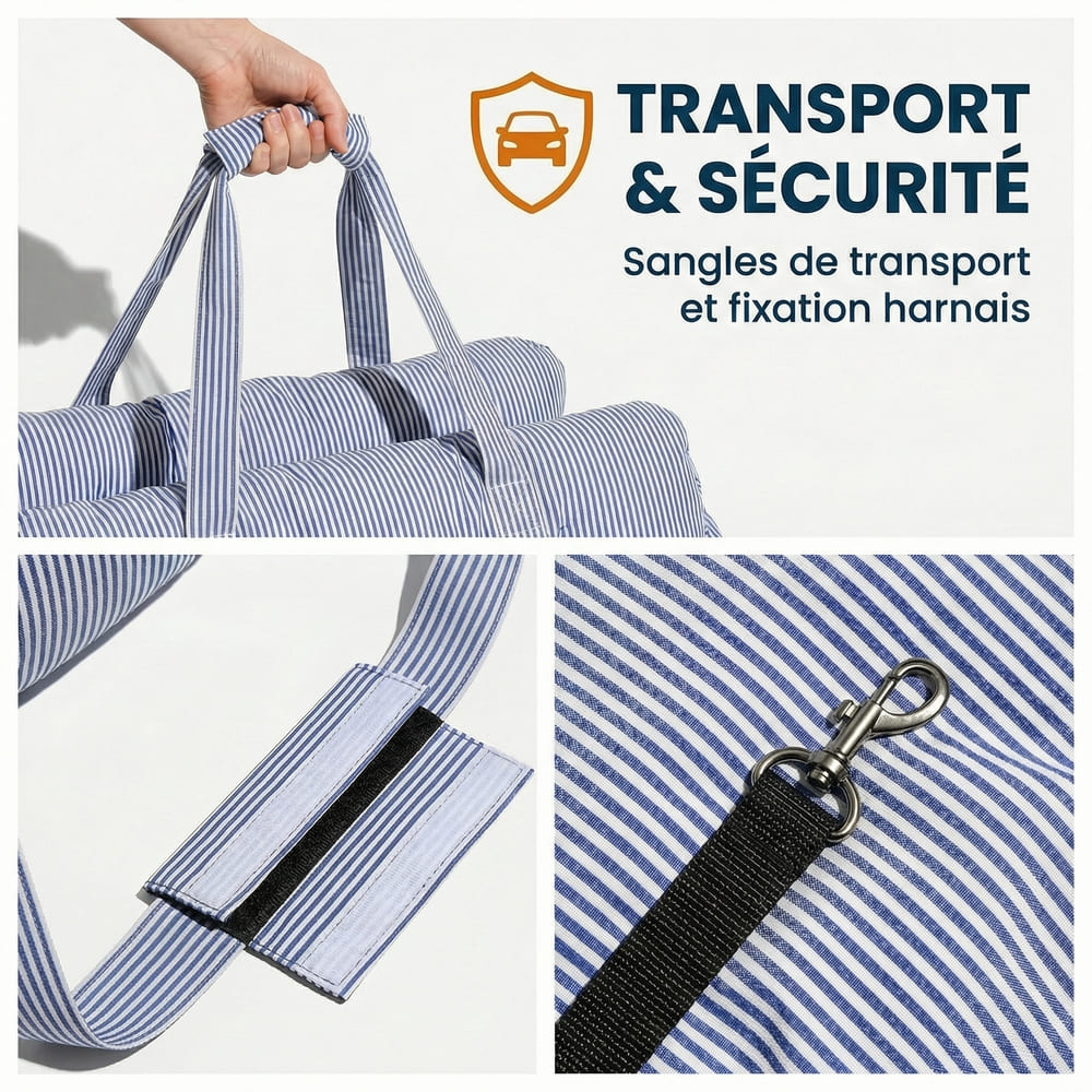 Siège voiture petit chien rayé