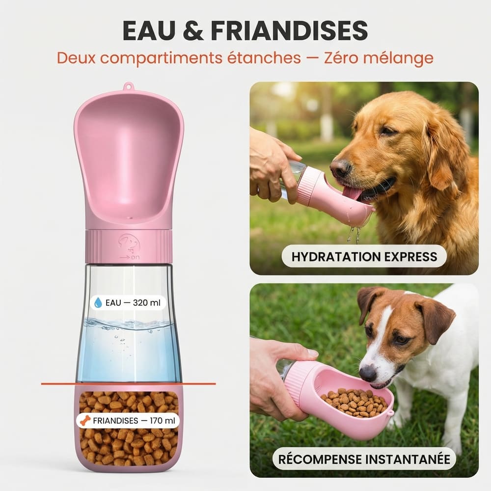 Gourde de voyage pour chien 2-en-1