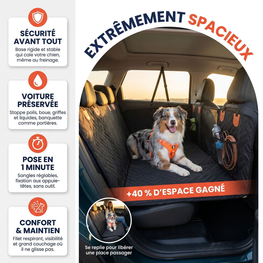 Housse de protection voiture pour chien avec base rigide