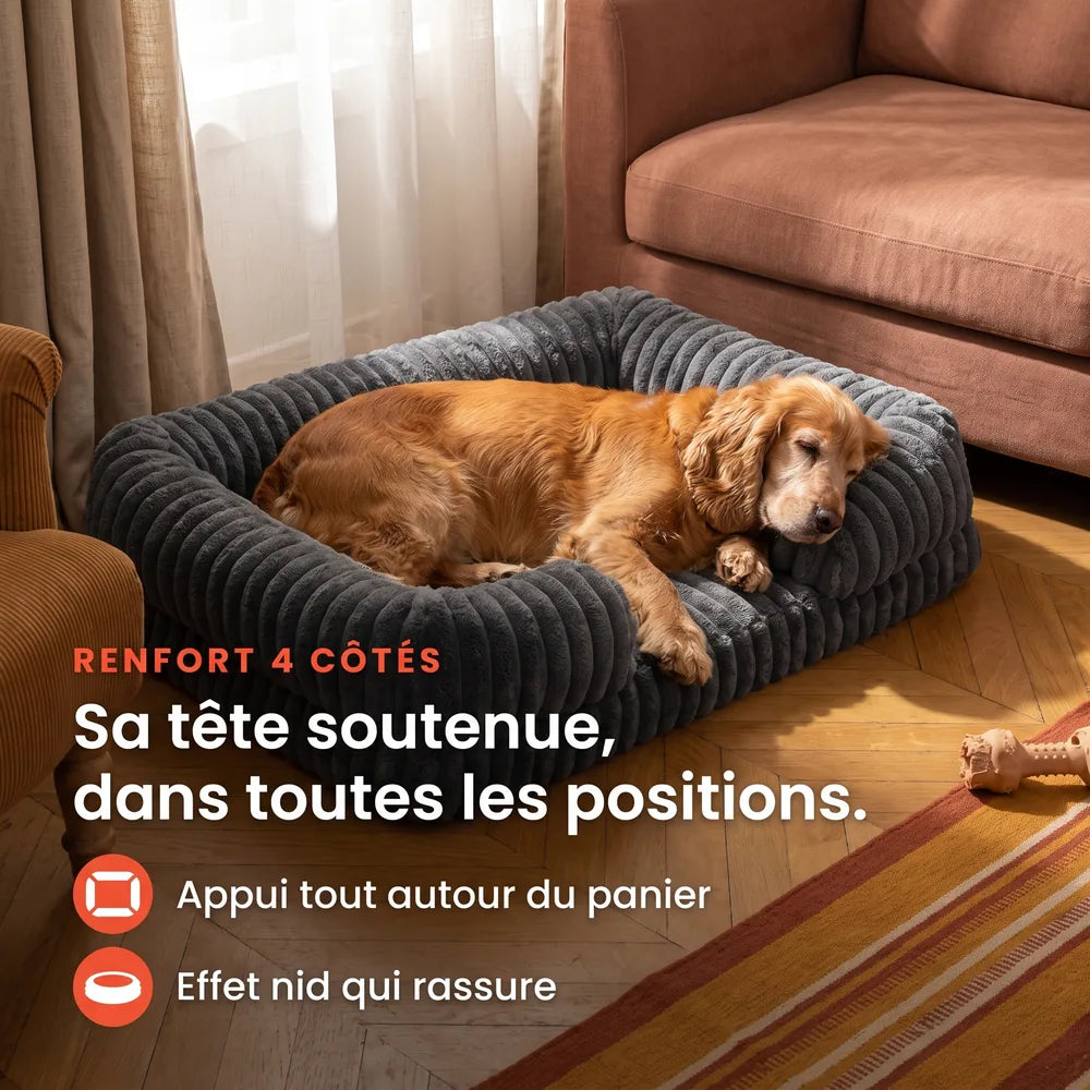 Panier orthopédique pour chien en velours côtelé