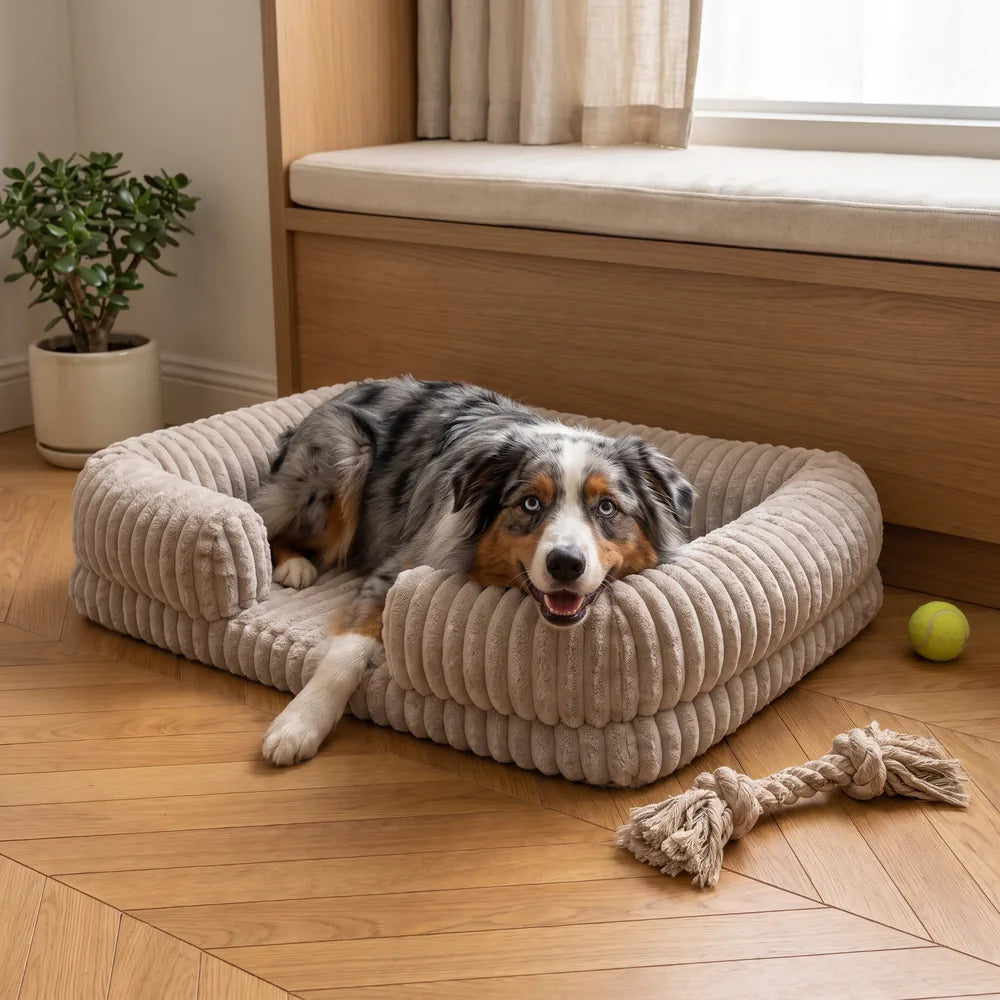 Panier orthopédique pour chien en velours côtelé