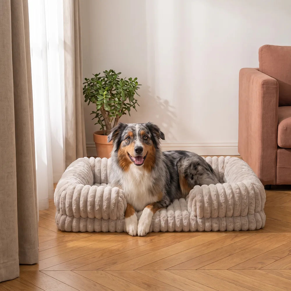 Panier orthopédique pour chien en velours côtelé